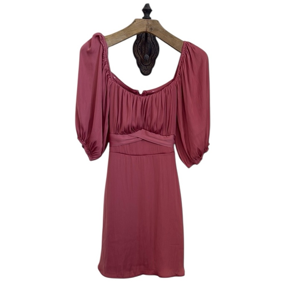 Francesca's Pink Ruched Mini Dress with Scoop Neck Dusty Rose wedding guest